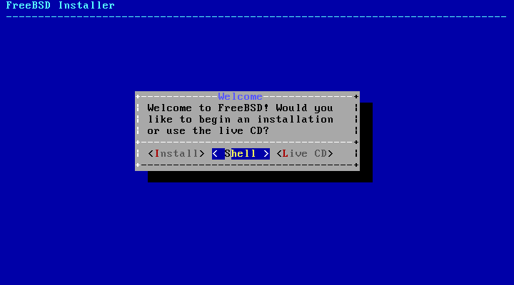 FreeBSD Installer with Shell option selected