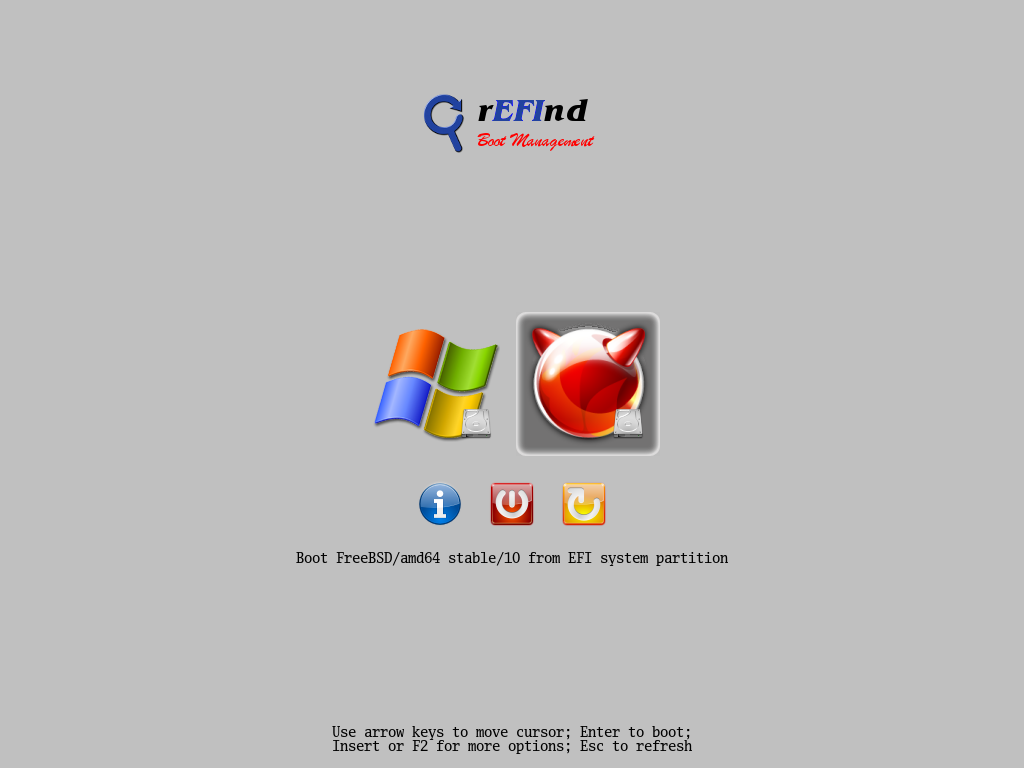 rEFInd 0.8.7 showing the menu entry for FreeBSD 10