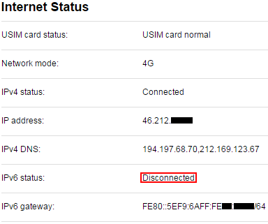 IPv6 status: Disconnected