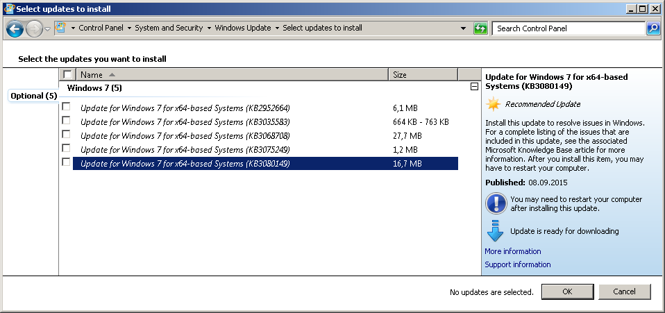 How Windows Update presents KB3080149